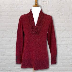 Christopher & Banks Red Black Shawl Collar Sweater Top Long Sleeve SM